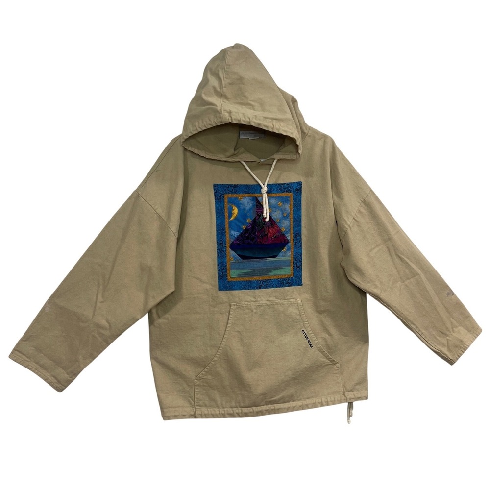 Vintage Purple Mountain Otter Wear Canvas Sailboat Hoodie Tan Mens Medium